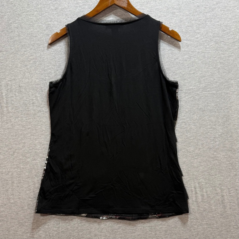 White House Black Market Sequin Tank Women Medium Black Silver Sunburst Glam - Picture 2 of 8